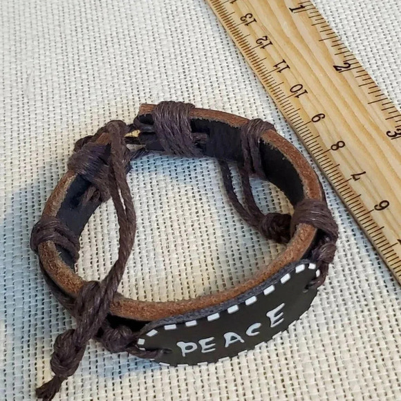Handcrafted Leather Peace Affirmation Bracelet - Picture 4 of 4